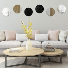 10 Inches 6 Pack Acrylic Round Mirrors Non Glass Round Mirror Plate Self Adhesive (Silver)